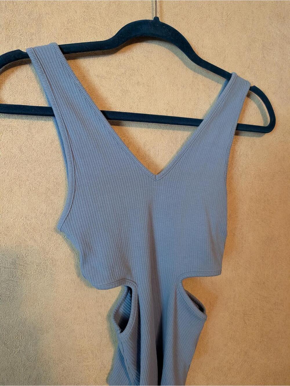 AMERICAN EAGLE blue ribbed cut out bodysuit sz S - Picture 4 of 4